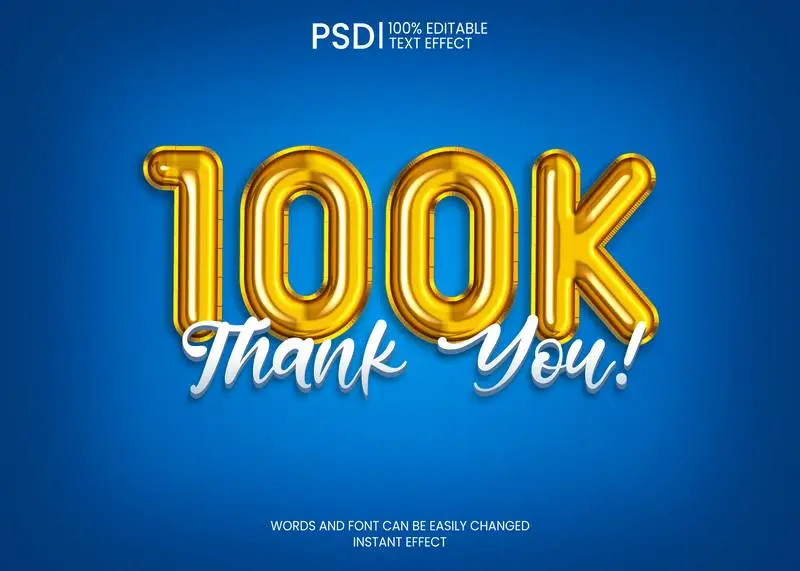 Golden Balloon and White Text Effect on Blue Background
