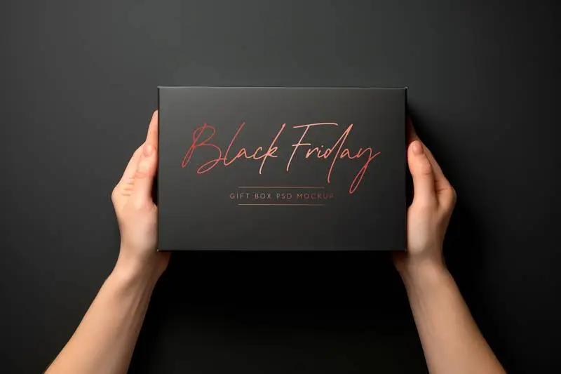 Black Gift Box Mockup Held by Hands