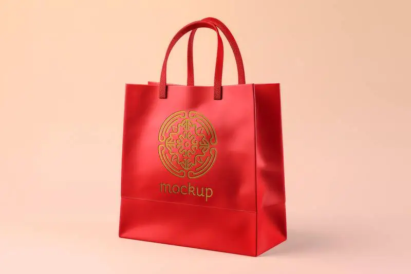 Chic Red Leather Bag with Gold Pattern Design Mockup