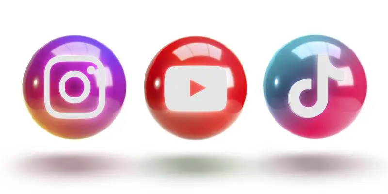 D Glowing Spheres with Social Media Logos PSD