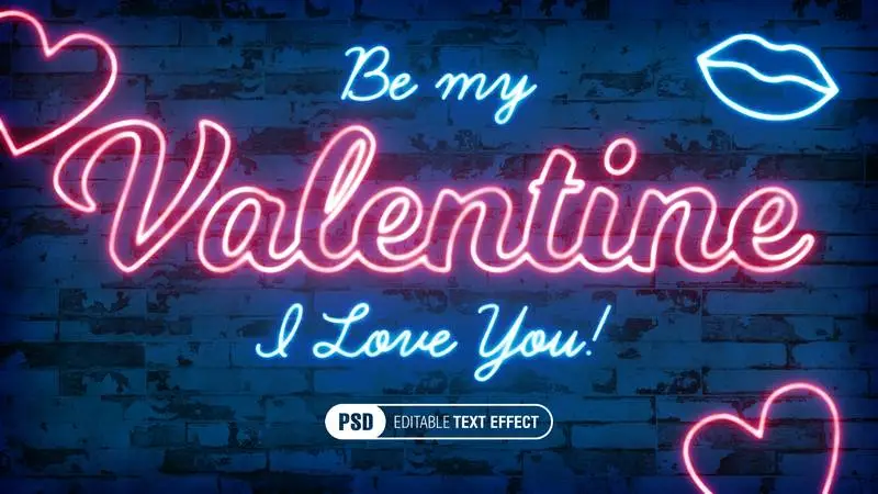 Valentine’s Day Neon Text Effect PSD