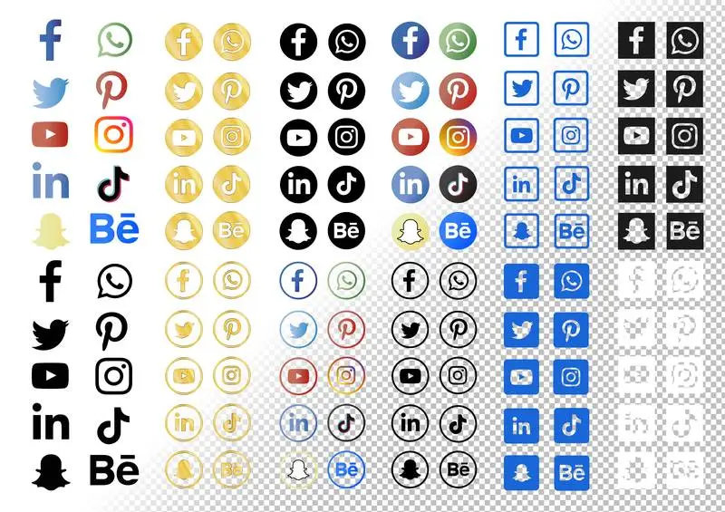 Collection of Social Media Icons with Gradients and Gold PSD