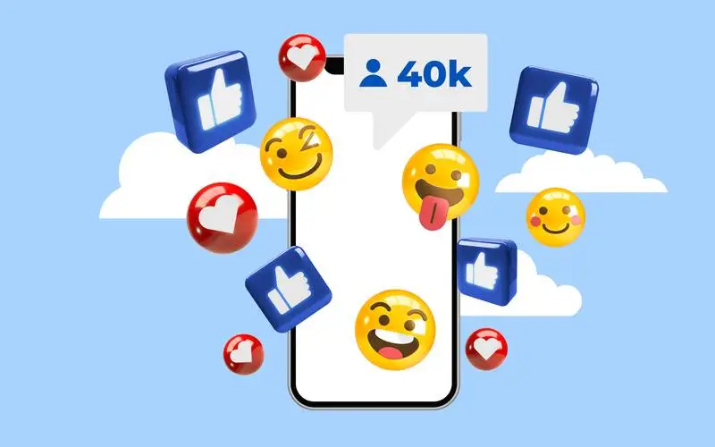 Banner to Follow with 3D Icons on a Smartphone with a Cloud Background PSD