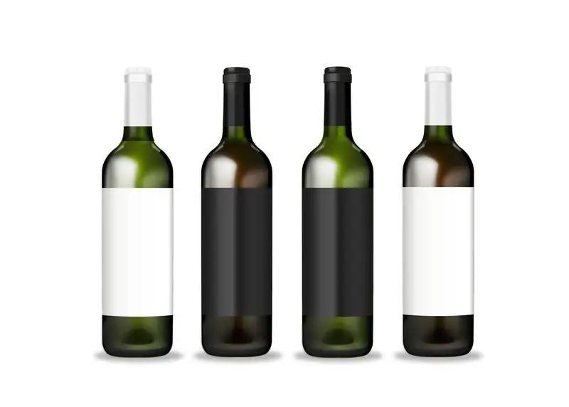 Pack of Sealed Bottles of Red and White Wine with Black and White Labels on White Background Photo