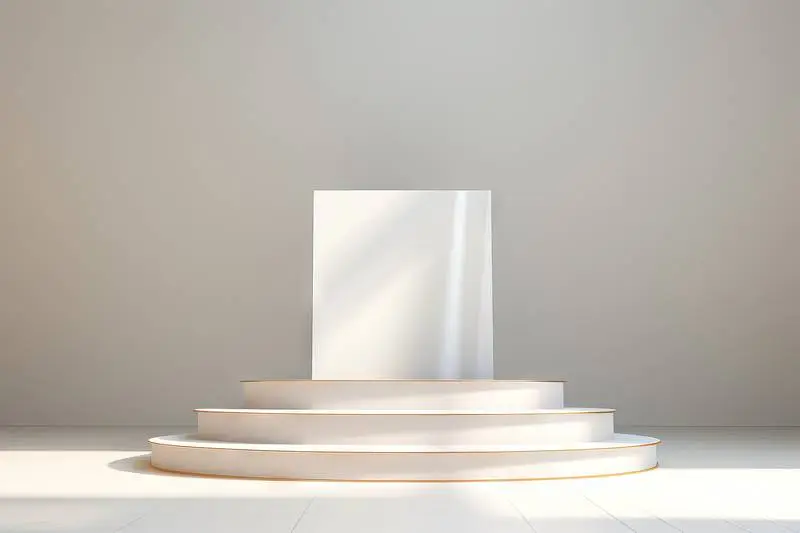 Minimalist White and Golden Podium for Product Presentation on Abstract Background Photo