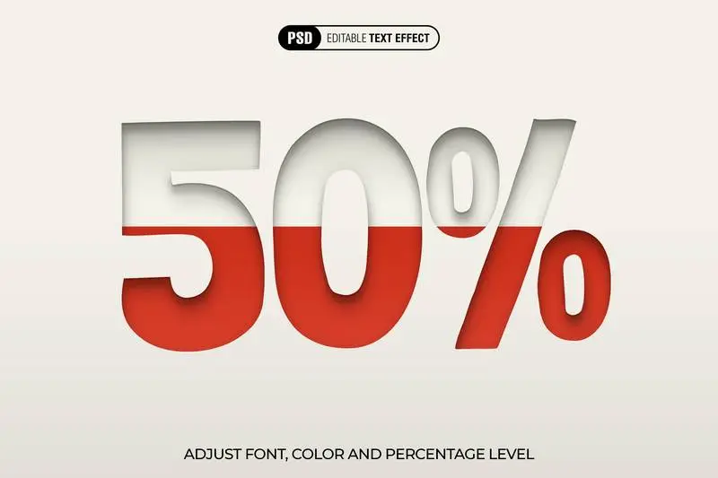 Editable Number Text Effect with Percentage Level PSD