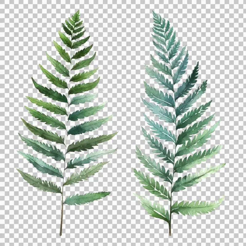 Pack of Watercolour Fern Leaf Illustrations Isolated on a Transparent Background PNG