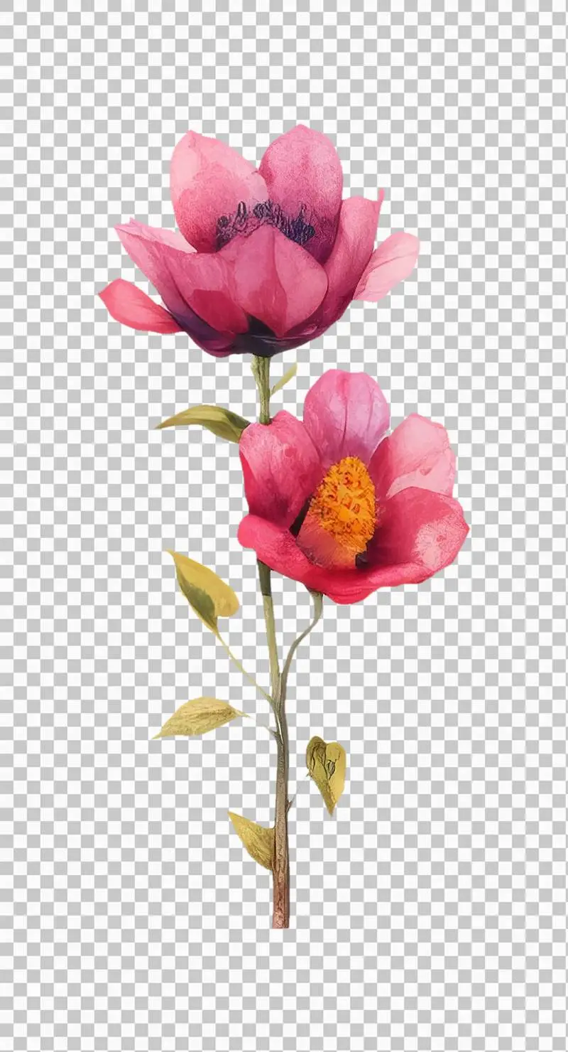 Watercolour Illustration of Purple Flowers with Isolated Leaves on a Transparent Background PNG