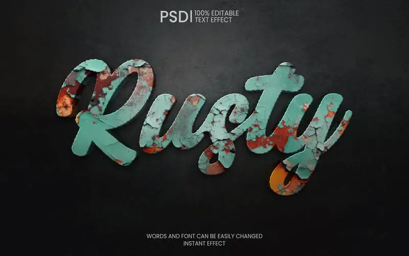 Rusty 3D Editable Text Effect on a Grunge Background PSD