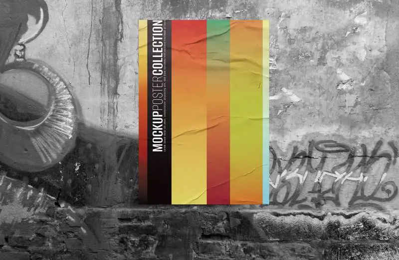 Mockup of Poster on Wall with Black and White Graffiti PSD