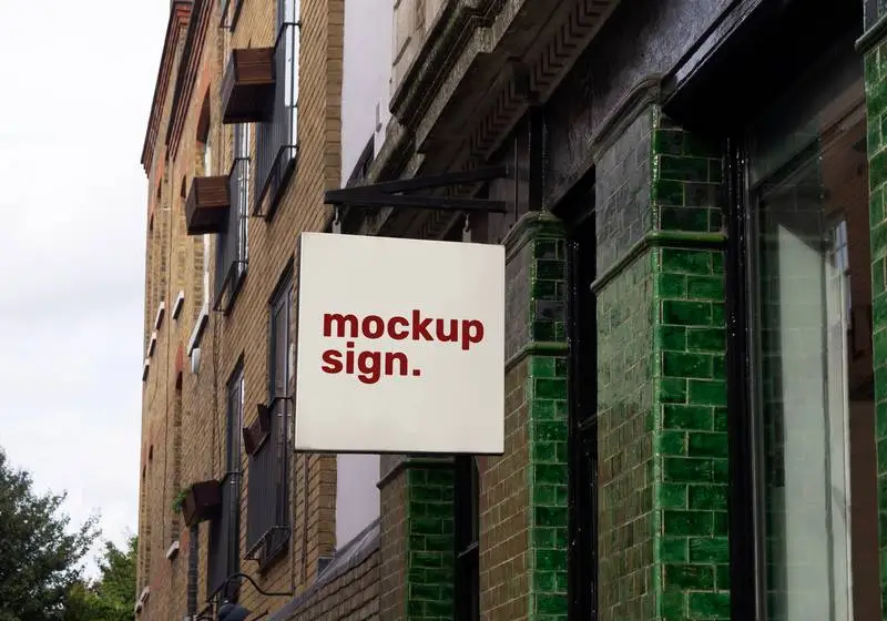 Street Sign for Retail Store with Classic Green Tile Wall PSD