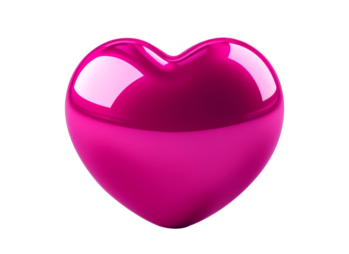 3D Bright pink heart isolated on white background