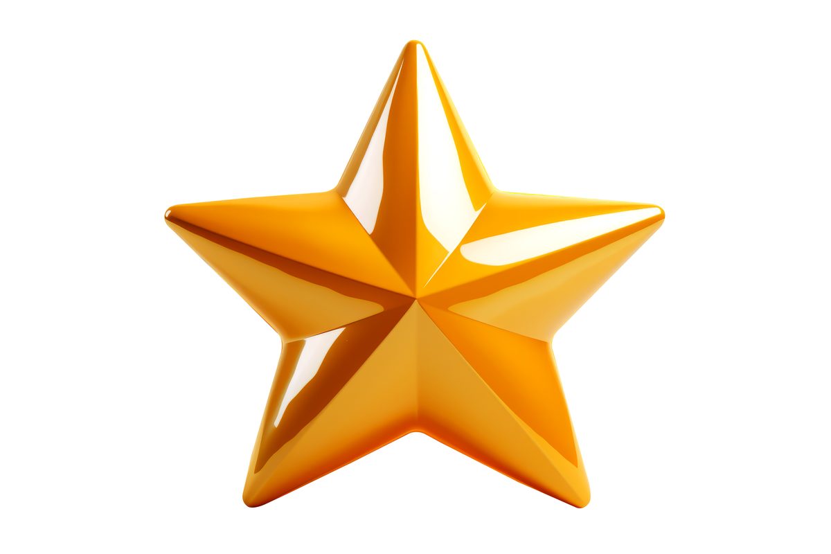 3D golden star isolated on white background