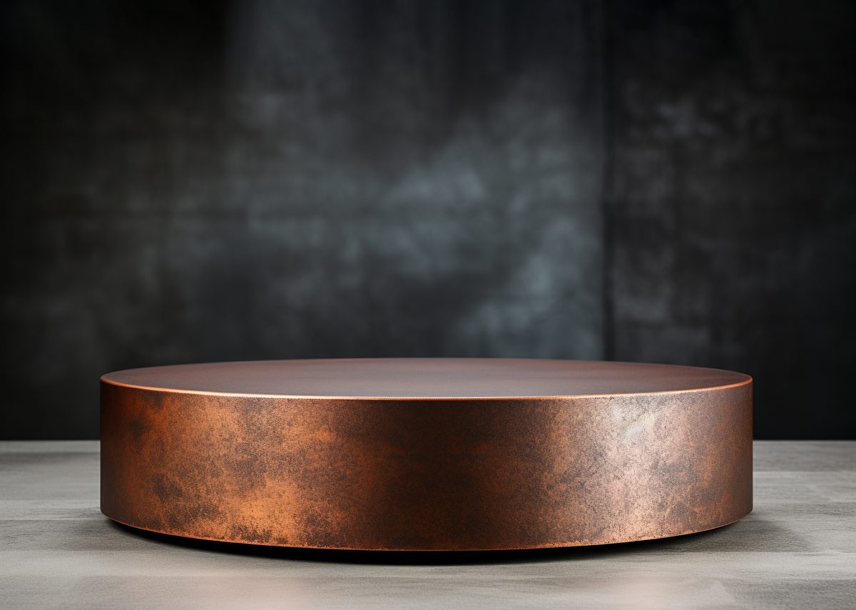 3D render of empty oxidised copper podium for product display