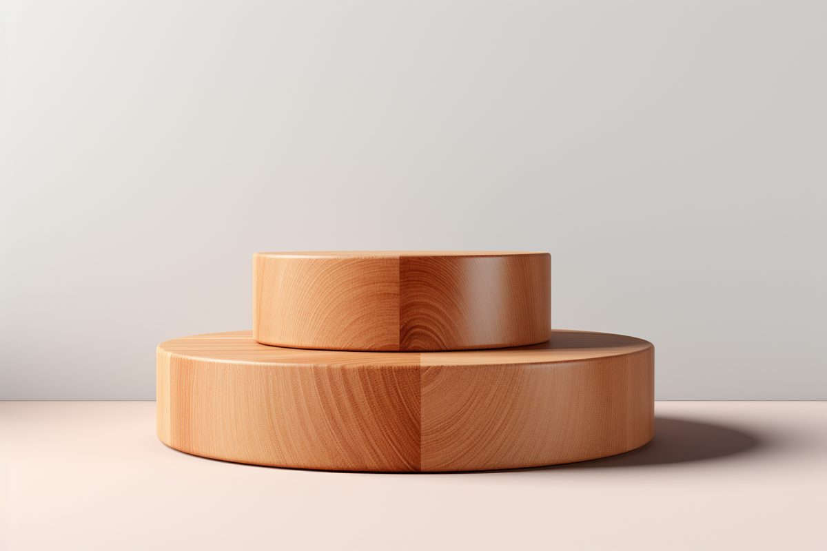 3D render of empty round wooden podium for product display