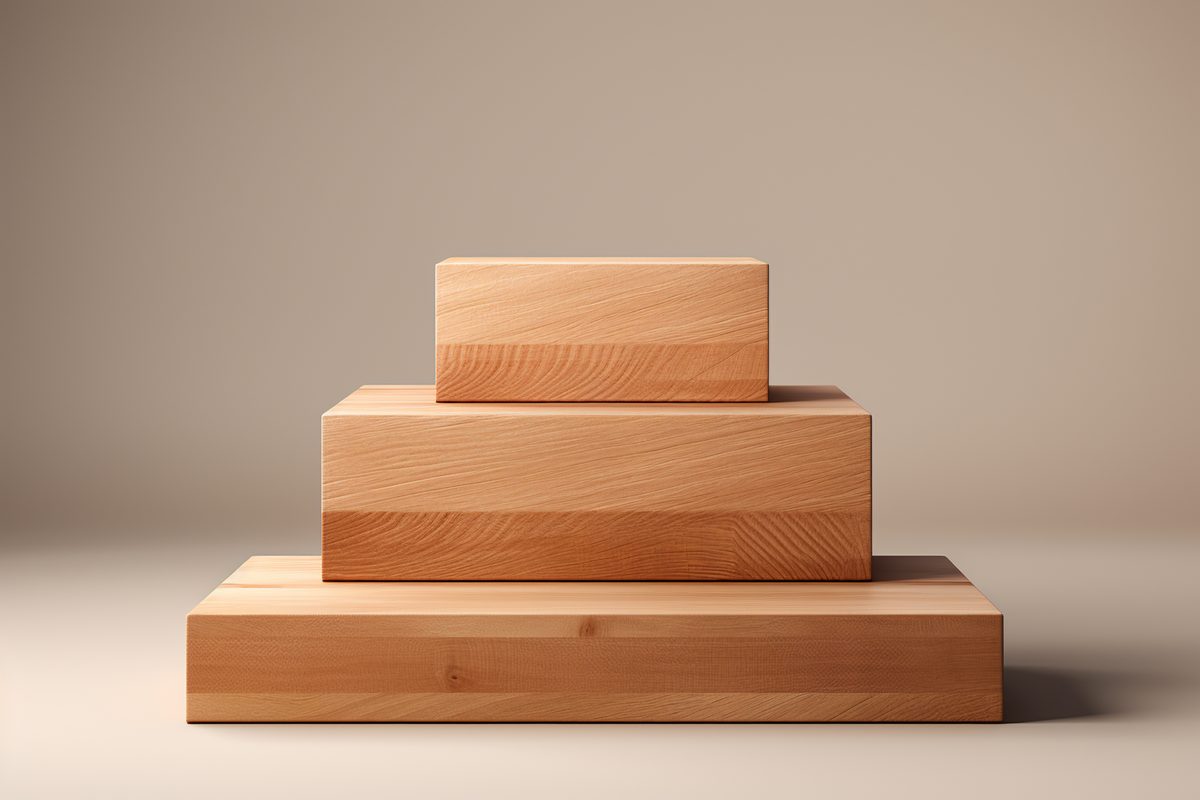 3D render of empty stepped wood podium for product display studio background