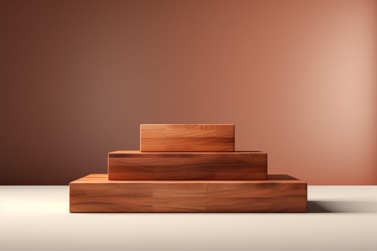 3D render of empty stepped wooden podium for product display