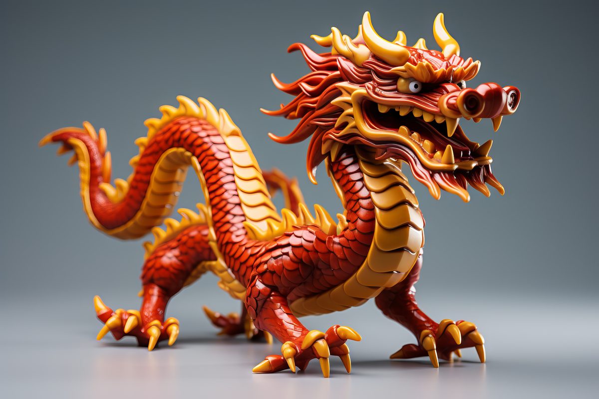 Asian traditional red dragon deity on light background