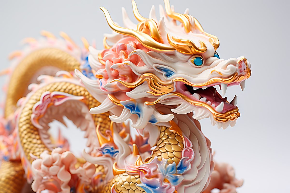 Asian traditional white dragon deity on light background