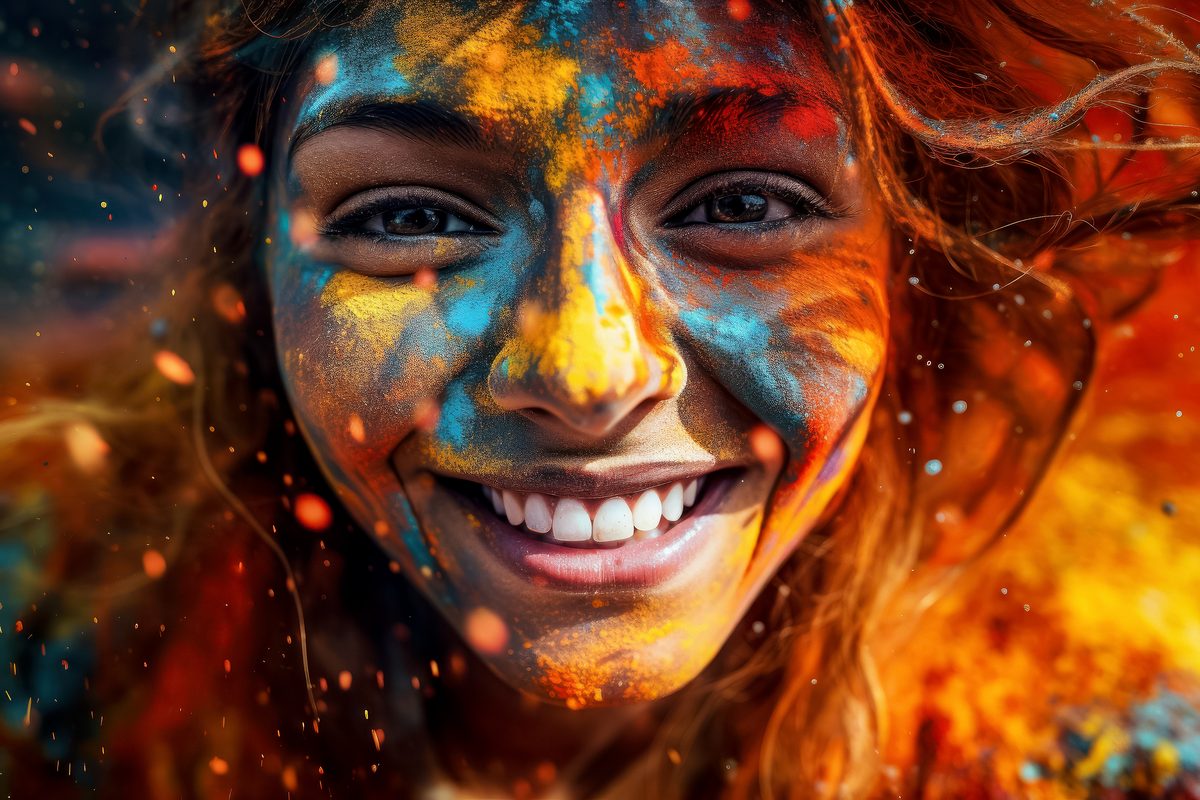 Beautiful Indian Girl Celebrating Holi Covered with Colors