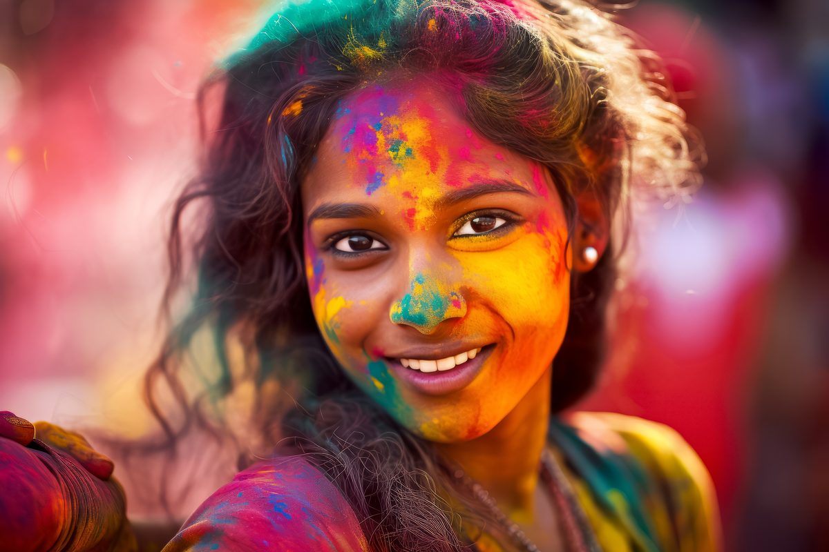 Beautiful Indian Girl Covered With Colored Dust in Holi