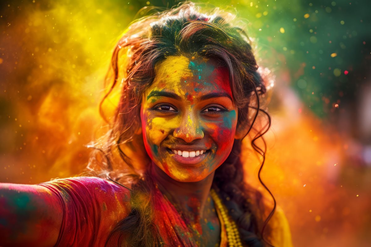Beautiful Indian Girl Covered With Colored Dust in Holi Fest