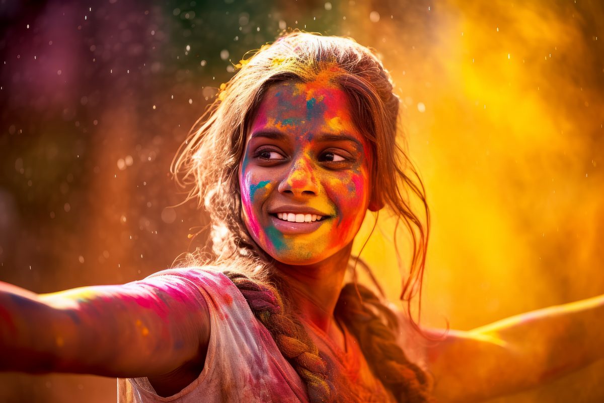 Beautiful Indian Girl Covered With Colors in Holi