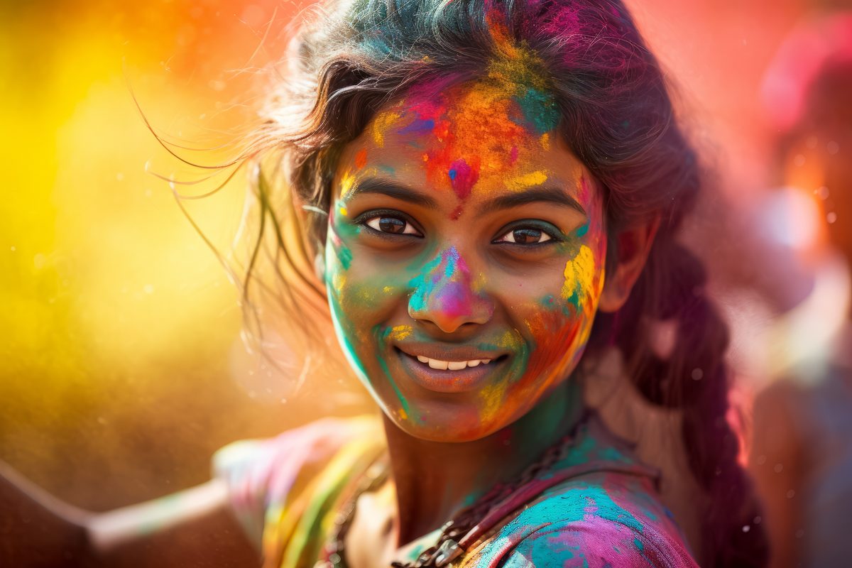 Beautiful Indian Girl Covered With ColorsDust in Holi  Fest