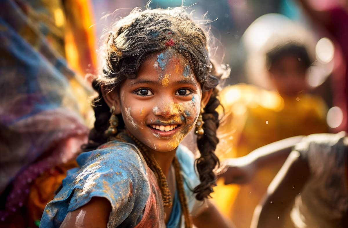 Beautiful Indian Girl Covered With ColorsDust in Holi  Festival