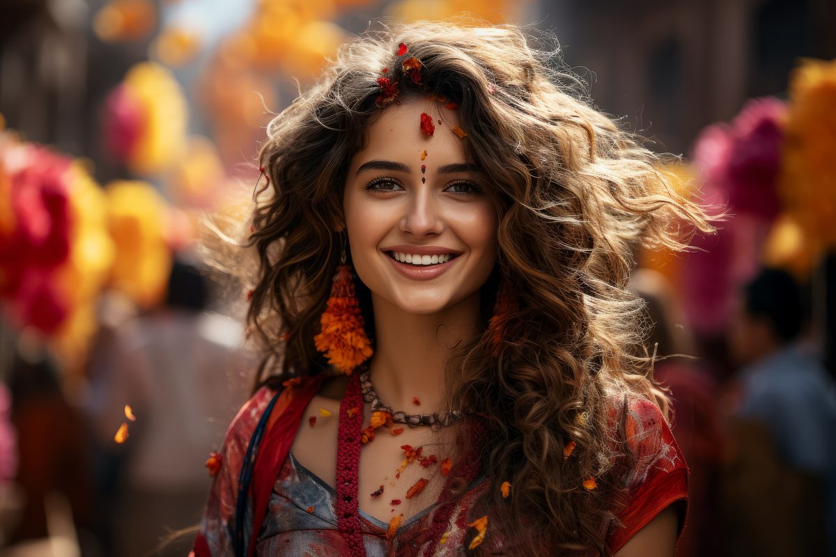 Beautiful Young Indian Woman in Holi
