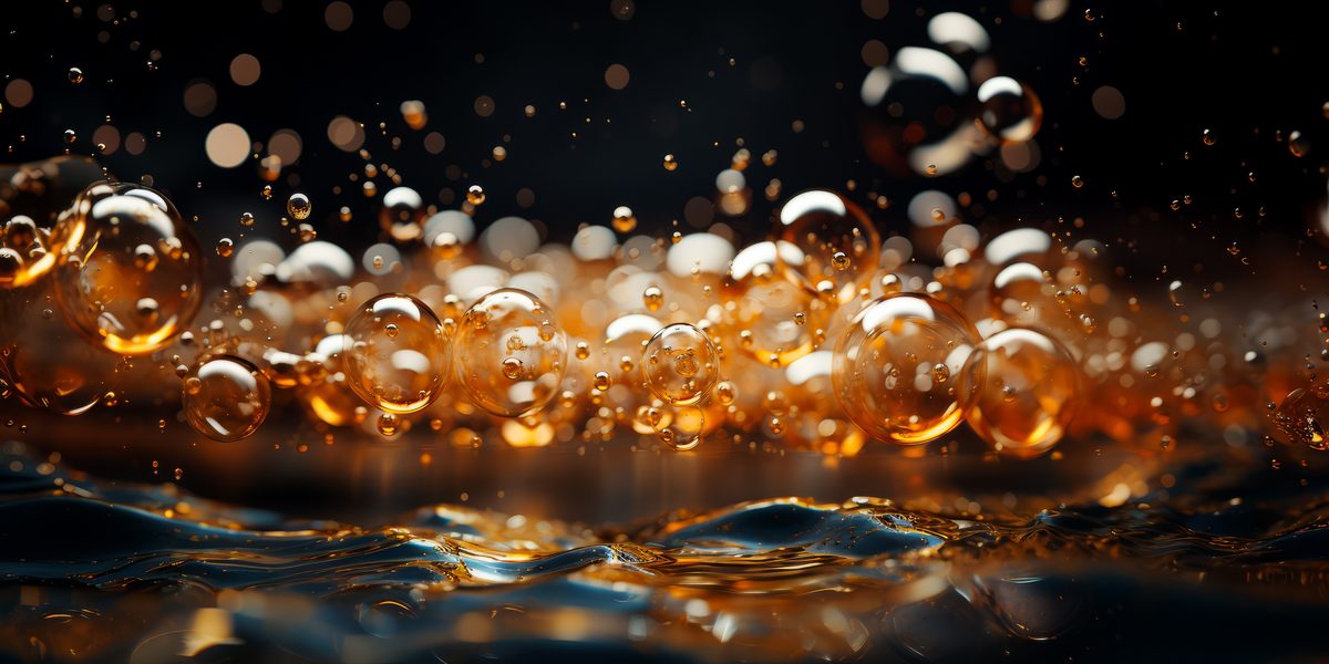 Blurry Shimmering Liquid with Bubbles Background