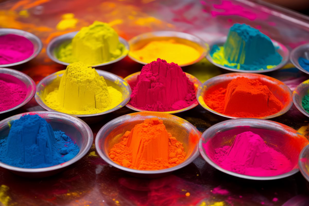 Bowls Filled With Colorful Dust For Holi Festival
