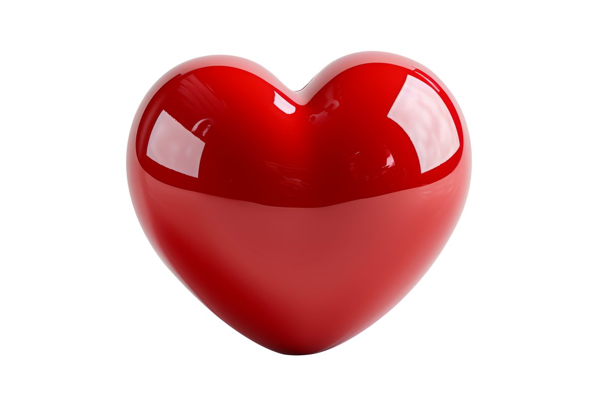 Bright red 3D heart isolated on white background