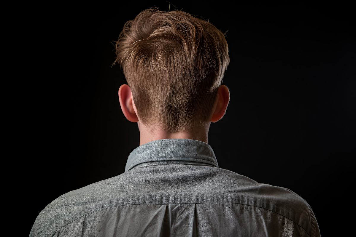 Close-Up of Young Man Backlit on Dark Background