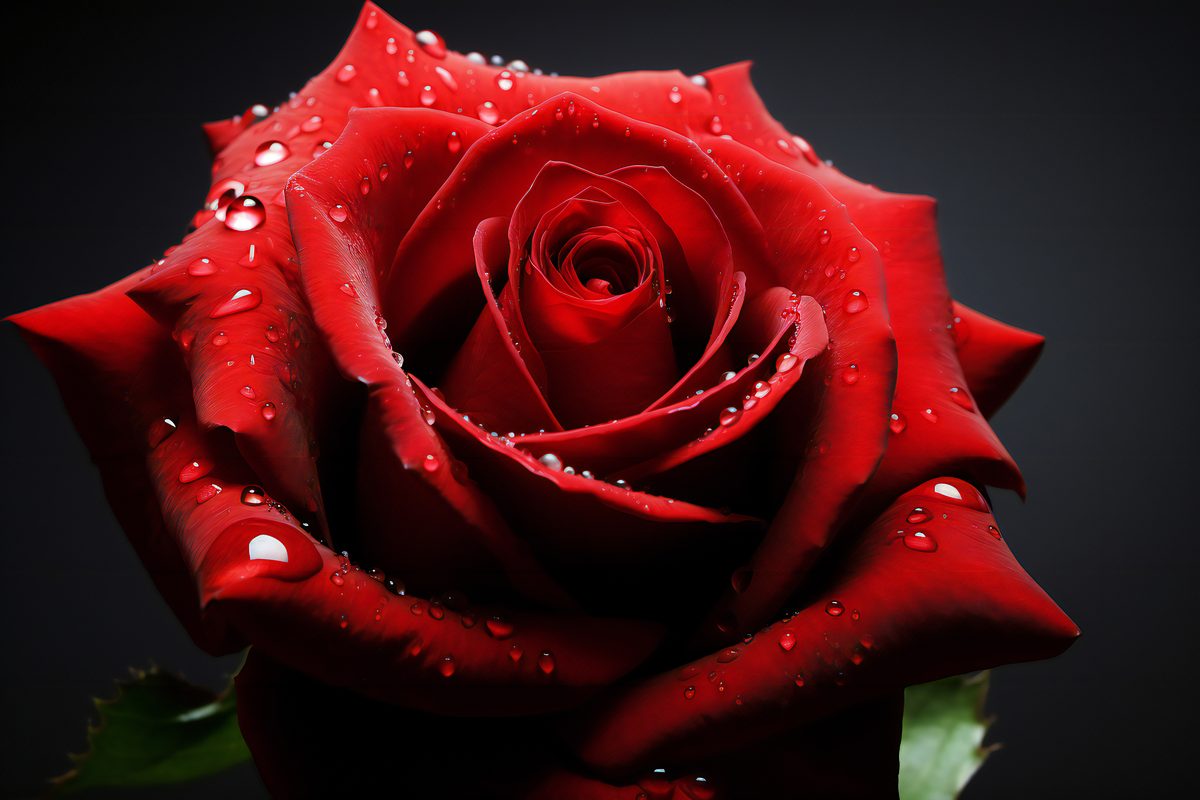 Close-up photo of a beautiful red rose flower on black background