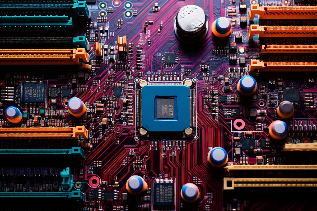 Detailed macro photo of a electronic motherboard