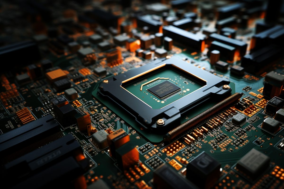 Detailed macro photography of a computer motherboard