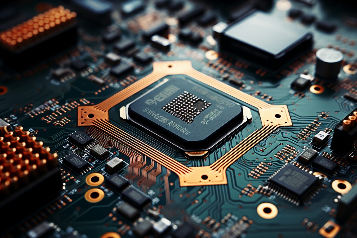 Detailed macro photography of an electronic motherboard
