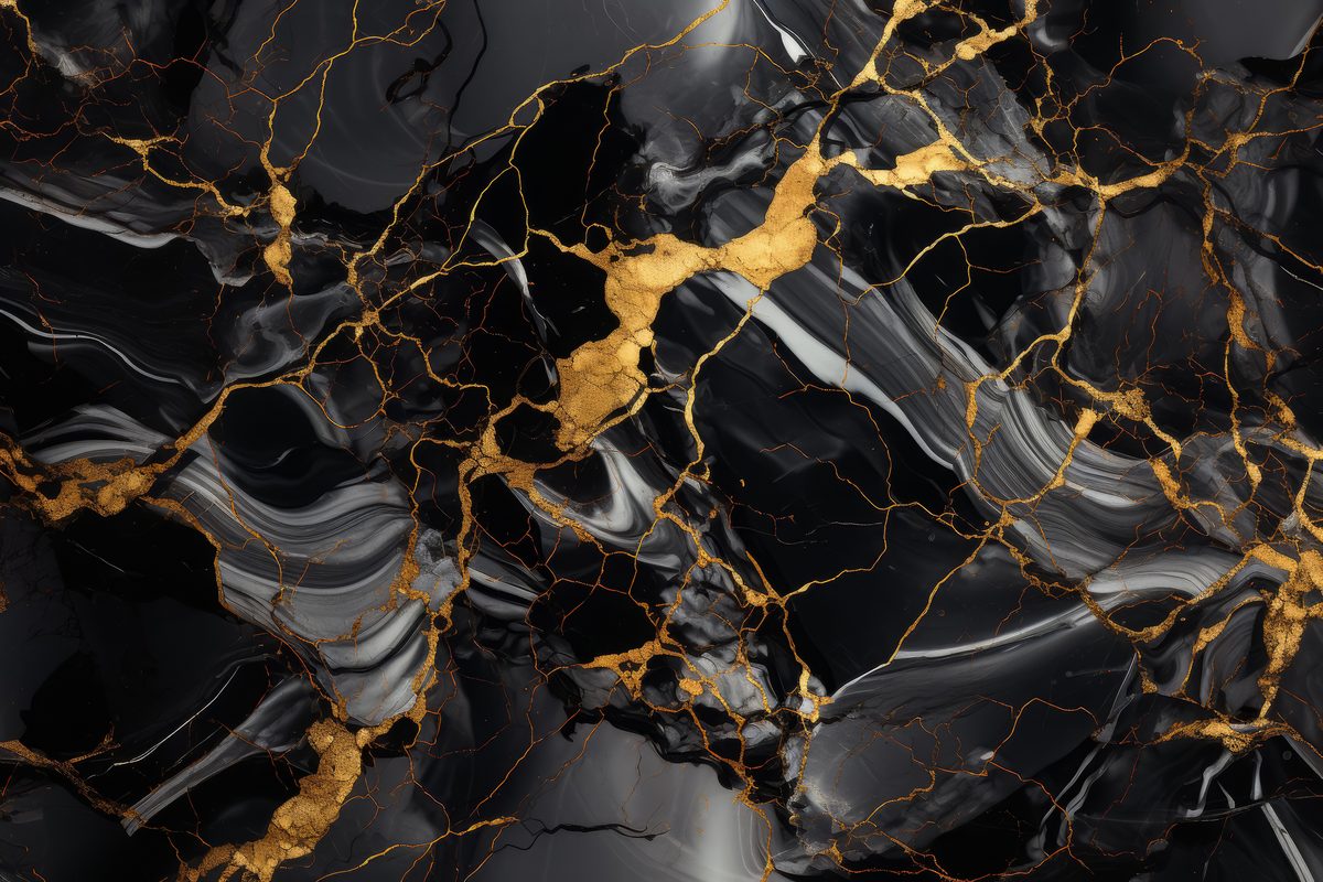 Elegant black marble background with golden veined lines