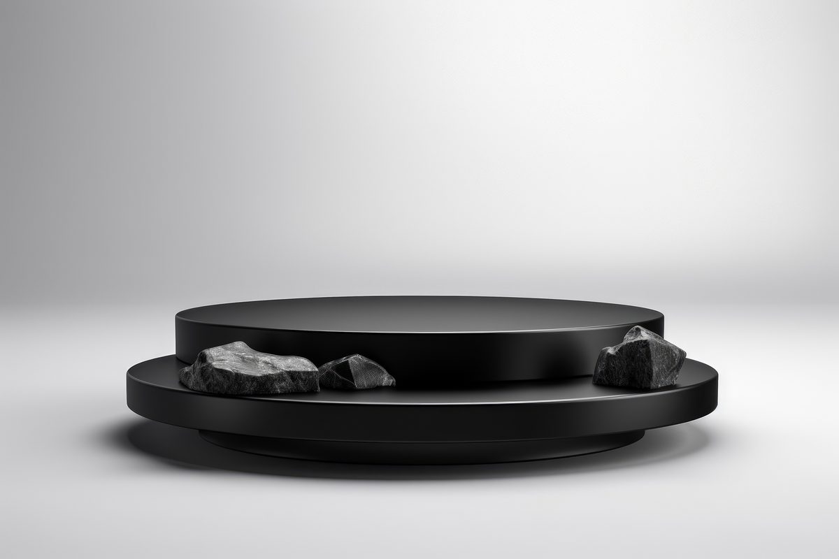 Elegant round black podium for product presentation on a white background