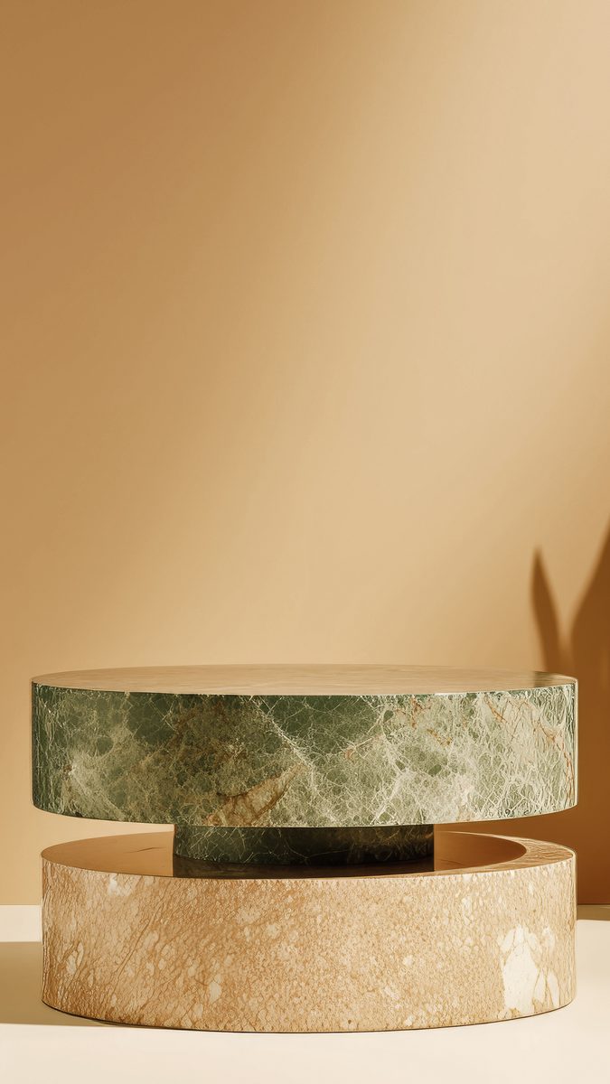 Elegant round marble podium for product presentation in a minimalist setting