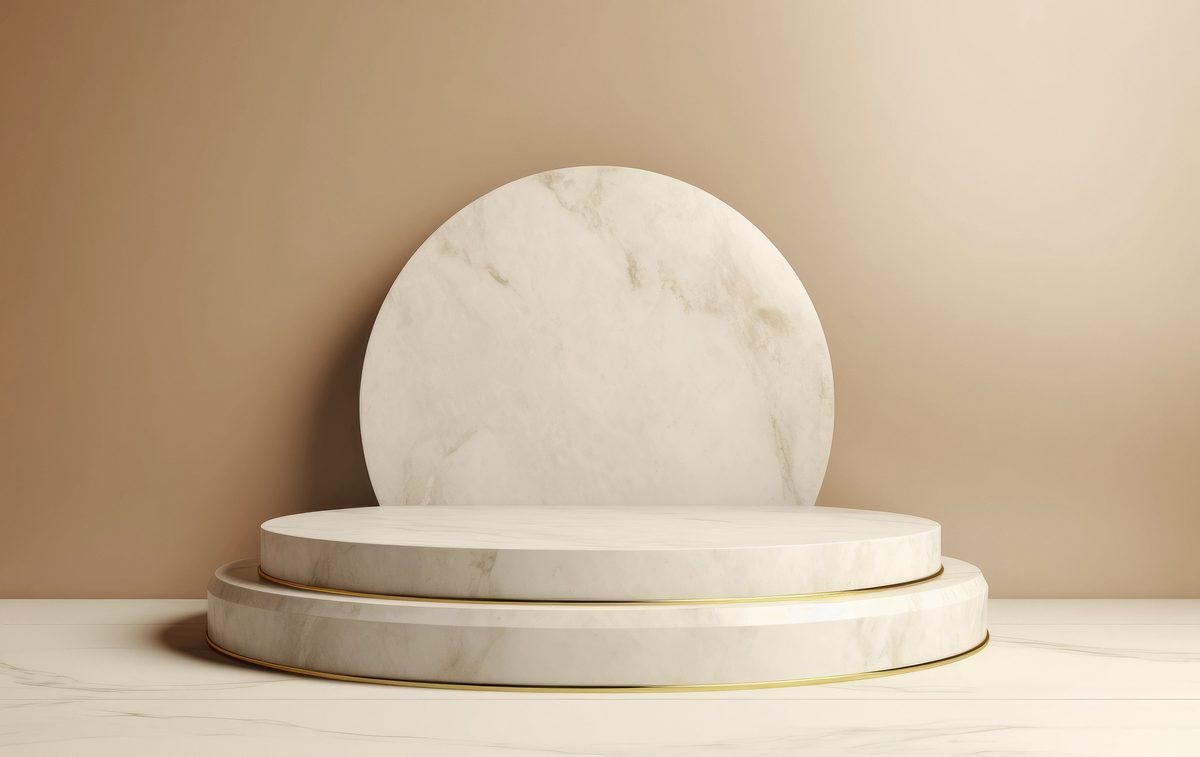 Elegant round white and gold minimalist round podium for product presentation