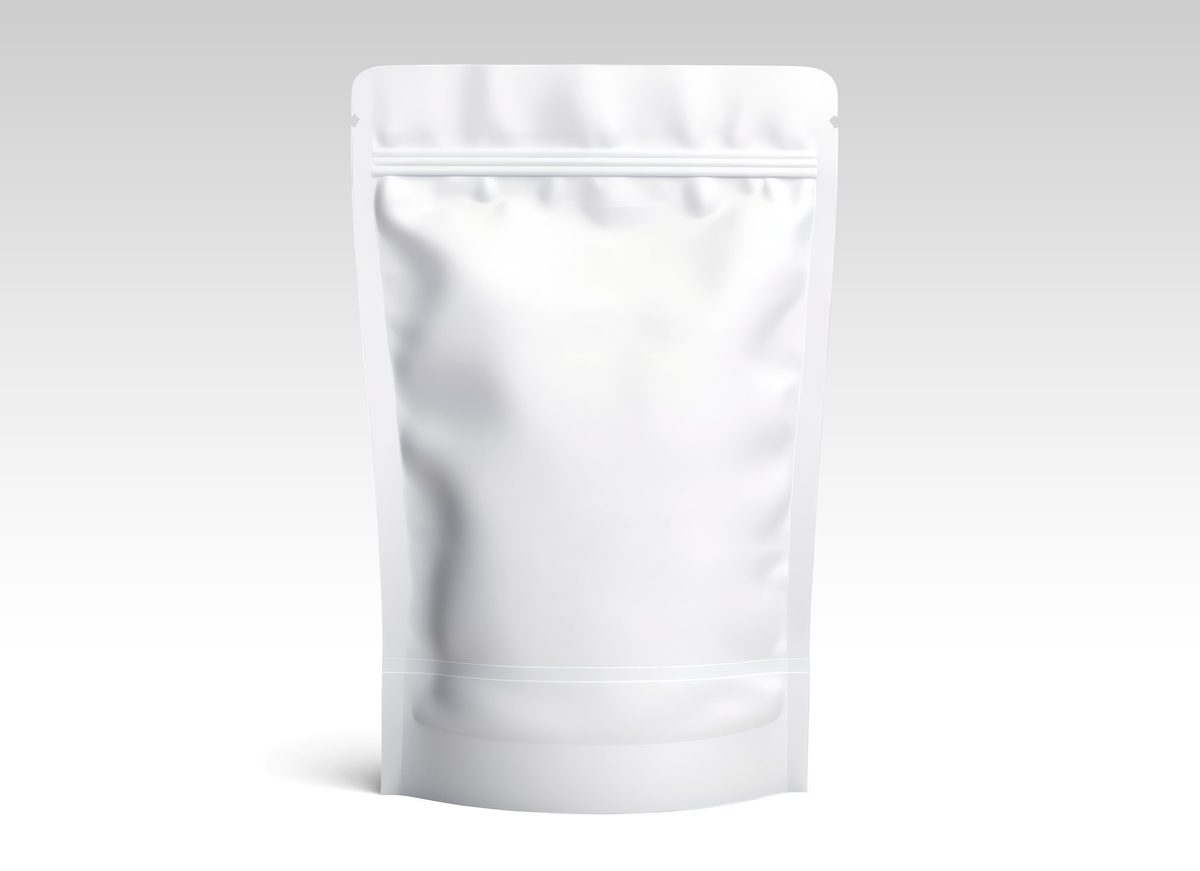 Flexible blank plastic container on white background