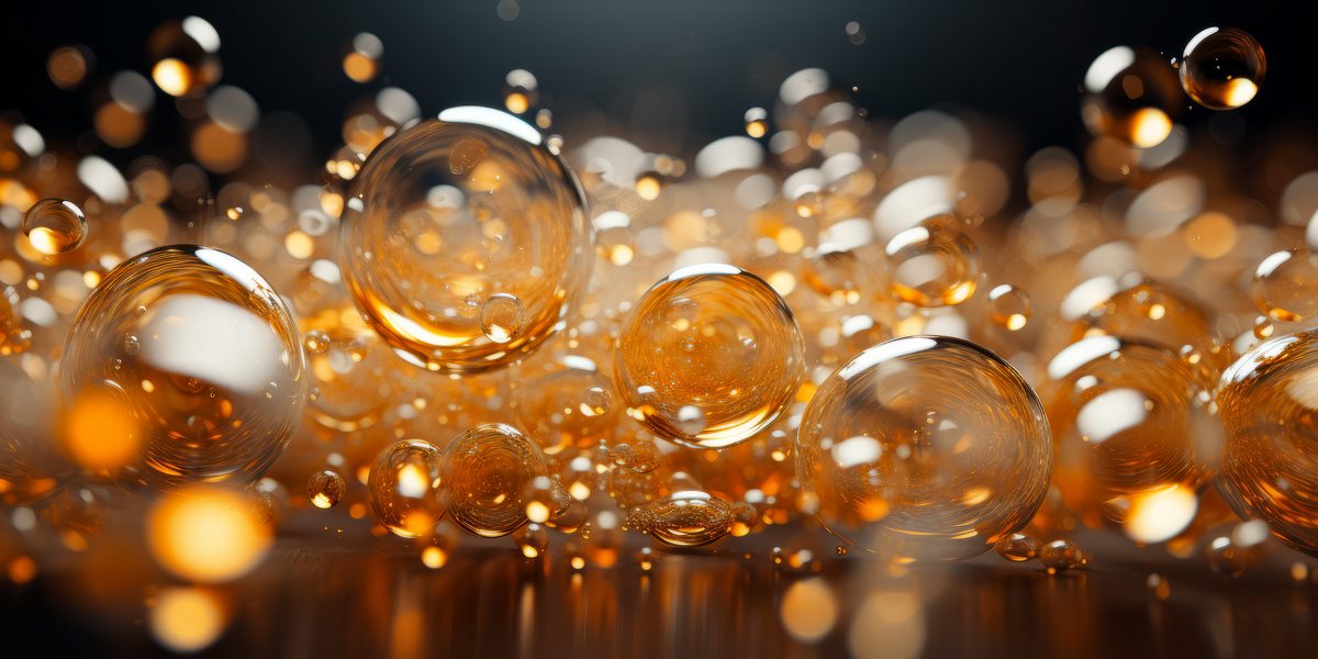 Gold and water bubbles blurred background