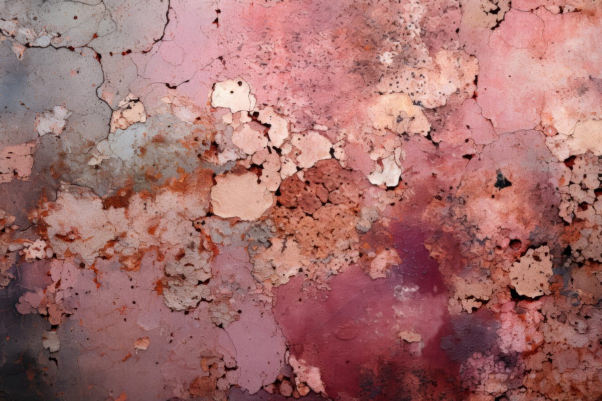 Grunge texture of rusty steel surface in pink tones