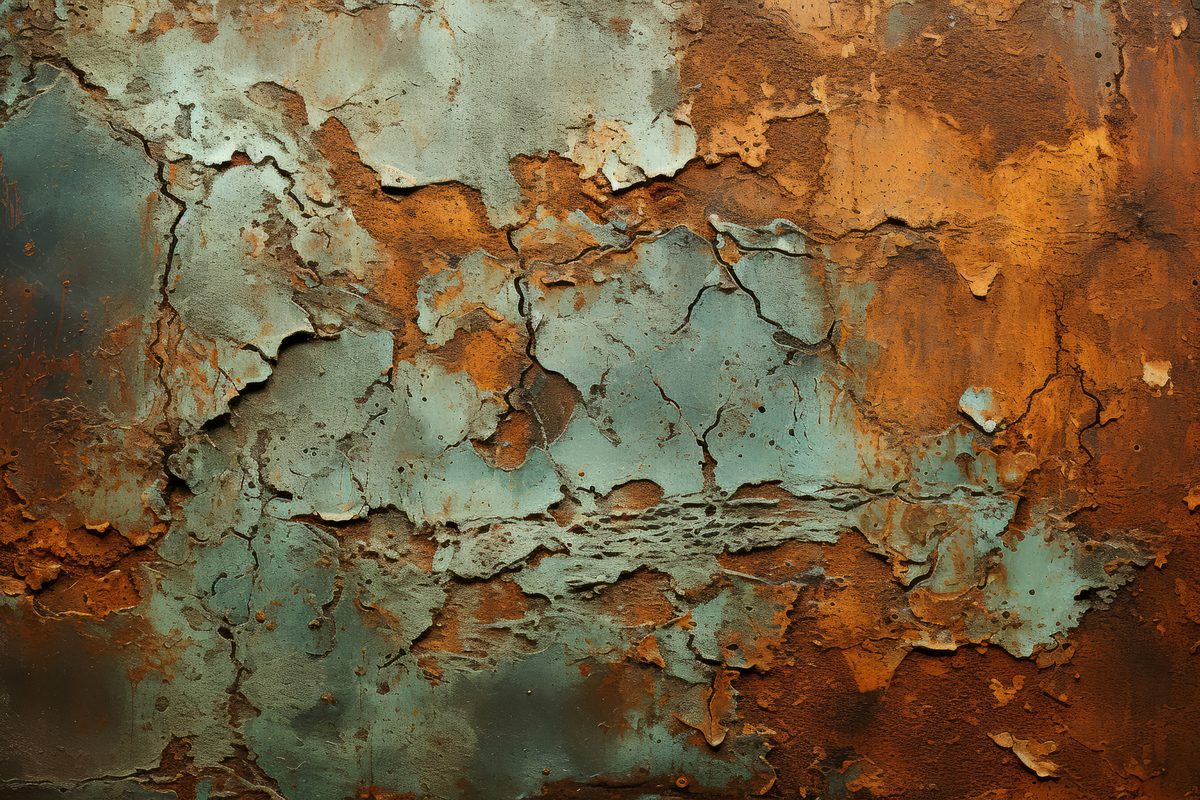 Grunge texture of rusty steel surface in soft orange and green tones