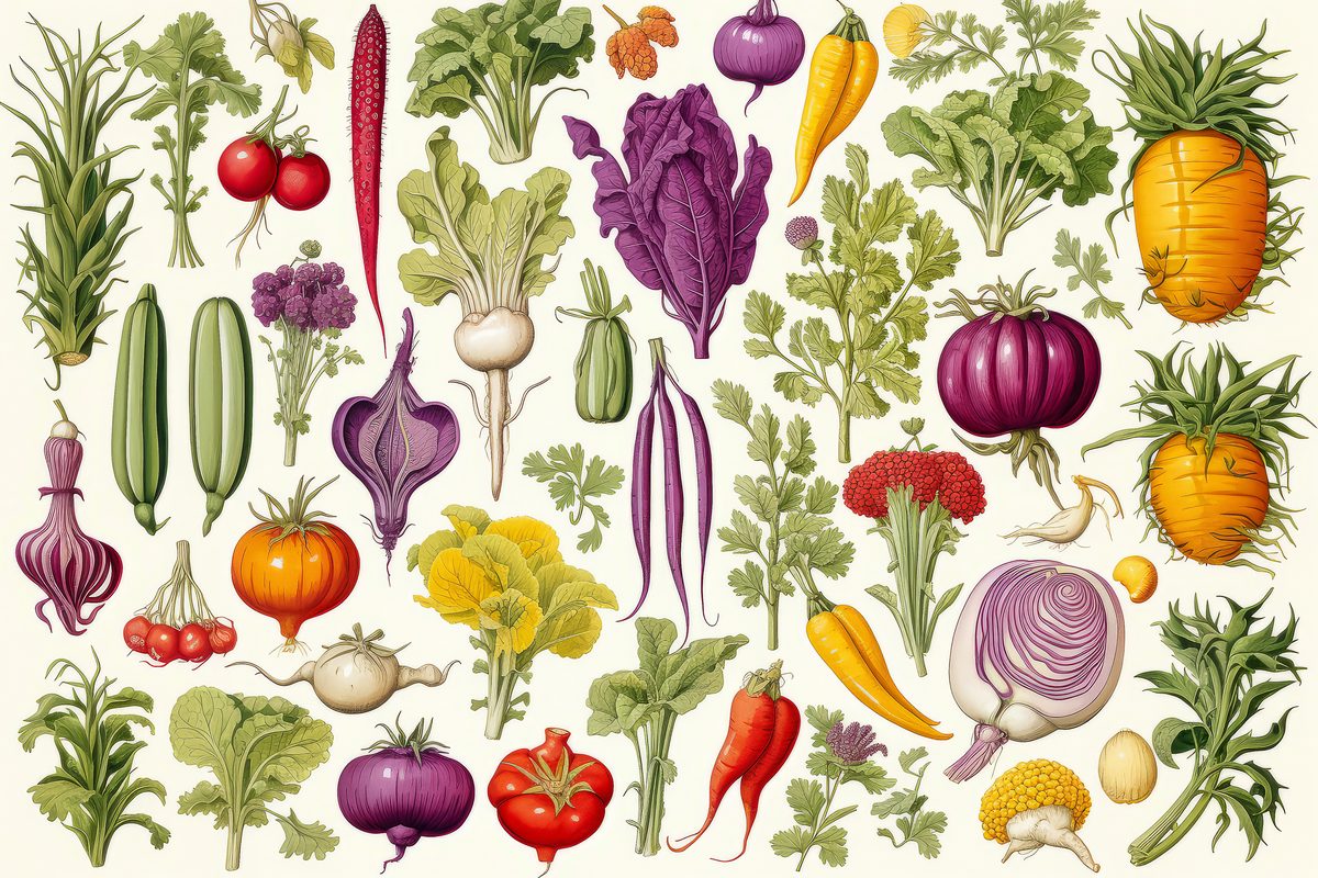 Handmade Botanical Illustration of Various Vegetable