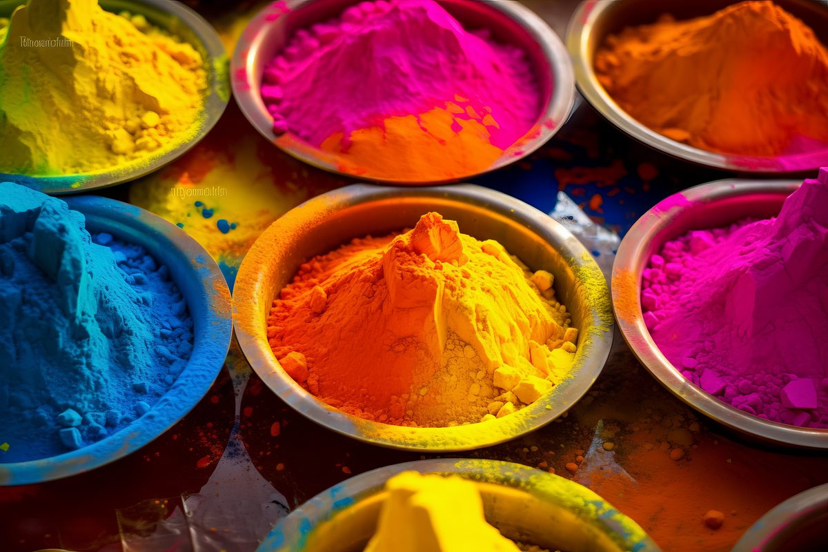 Happy Holi Bowls Filled With Colorful Dust