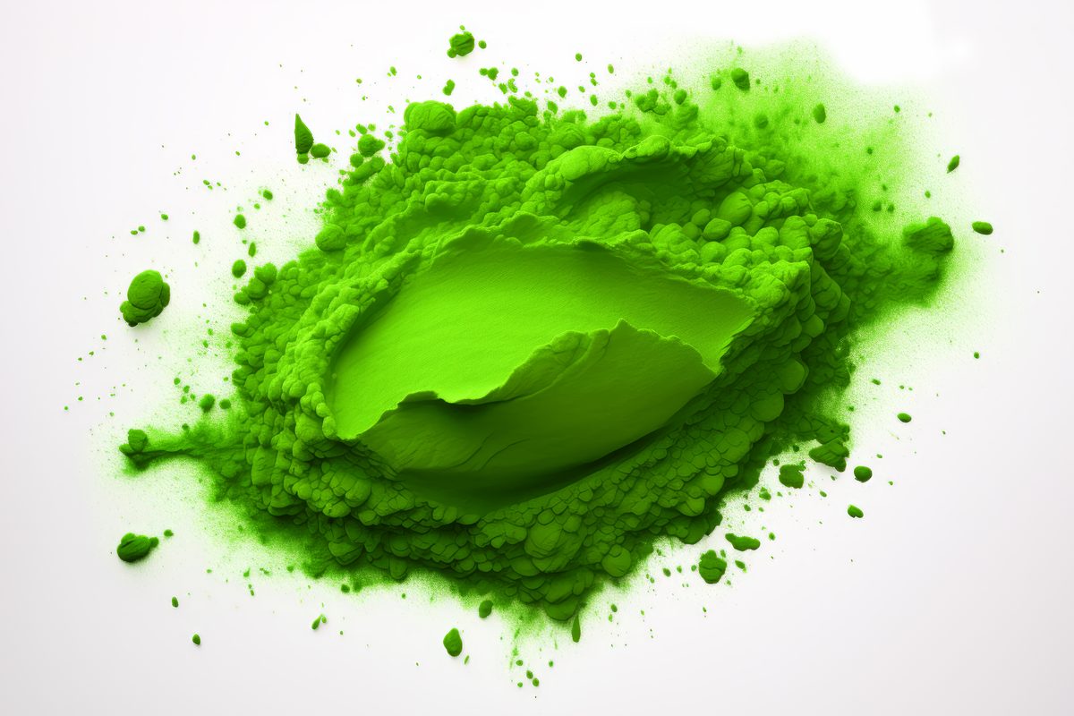 Holi Bright Green Powder over White Background
