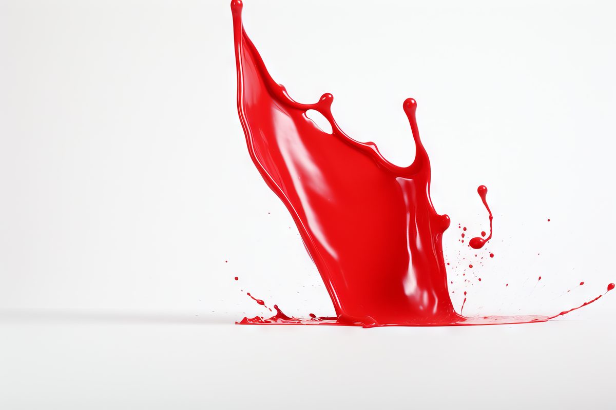 Image of red liquid stain falling on white surface